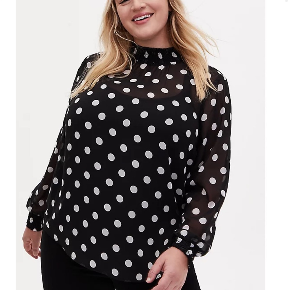Torrid Polka Dot Sheer Smock Neck Blouse